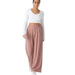 Halara pink tan Wide-Leg Women's pleated pull on Pants waffle knit small work